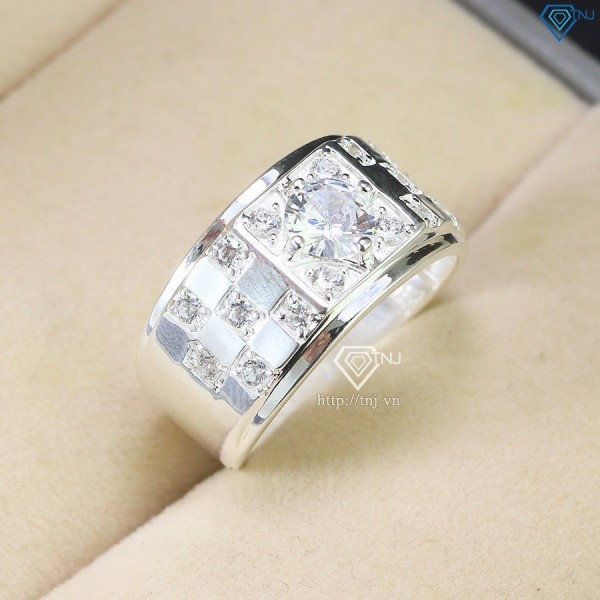 Nhẫn bạc nam kẻ caro đính đá NNA0562 - Trang sức TNJ
