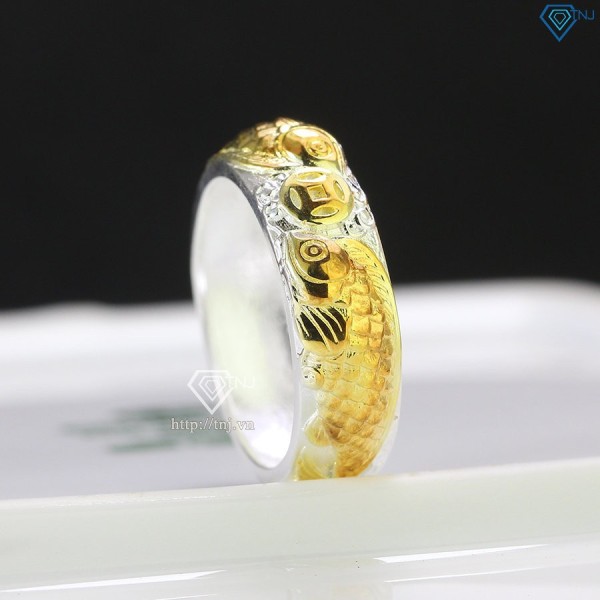 Nhẫn bạc nam cá chép song ngư kim tiền xi vàng tây NNA0572 - Trang Sức TNJ