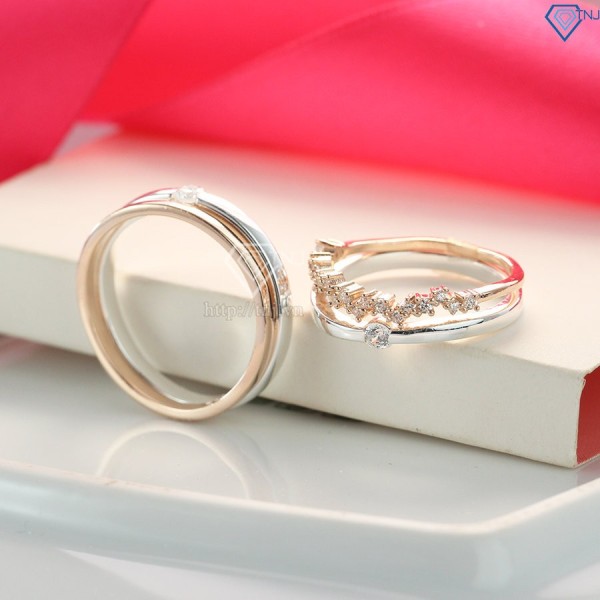 Nhẫn đôi bạc nhẫn cặp bạc đẹp 2 trong 1 xi mạ vàng 2 màu ND0400