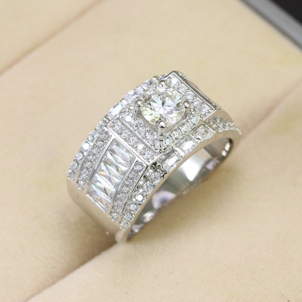 Nhẫn Moissanite nam đính kim cương 6.0mm - Kiểm định GRA NNAM0075