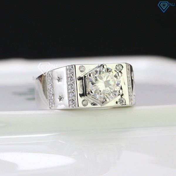 Nhẫn bạc nam xi bạch kim đính kim cương nhân tạo 7.0mm - Kiểm định GRA NNAM0081 - Trang sức TNJ