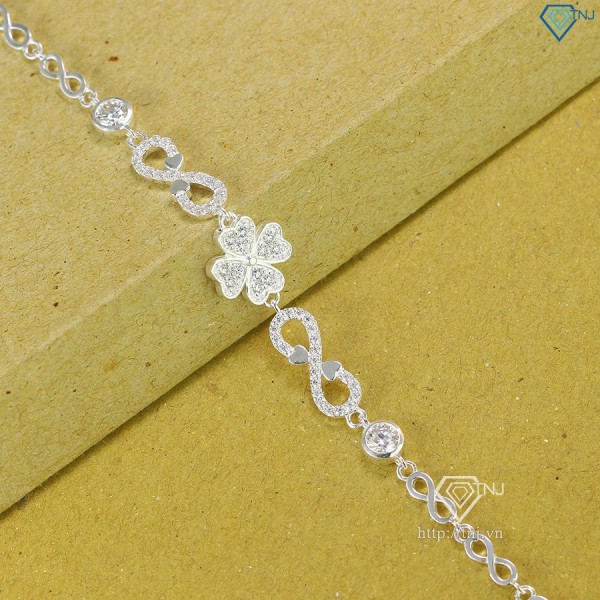 Quà noel cho người yêu lắc tay cỏ 4 lá đính full kim cương Moissanite dây họa tiết vô cực 4.0mm - Kiểm định GRA LTNM0005 - Trang