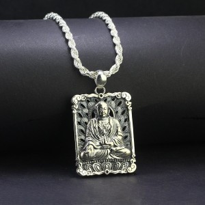 Dây chuyền bạc nam mặt Phật A Di Đà to xi thái DCA0137