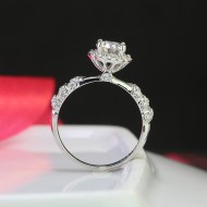 Nhẫn bạc nữ hình bông hoa đính kim cương Moissanite đẹp 6.0mm NNM0033