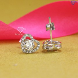 Bông tai bạc nữ trái tim đính kim cương Moissanite 4.5mm BTNM0009 - Trang Sức TNJ