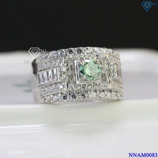 Nhẫn Moissanite đính kim cương xanh 5.0mm - Kiểm định GRA NNAM0083