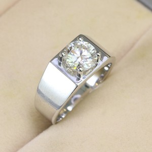 Nhẫn bạc nam đơn giản đính kim cương Moissanite 8.0mm - Kiểm định GRA NNAM0095