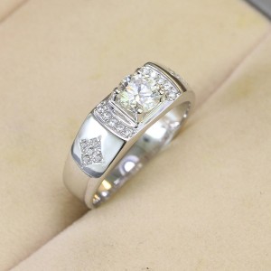 Nhẫn bạc nam đơn giản đính kim cương Moissanite 6.0mm - Kiểm định GRA NNAM0097