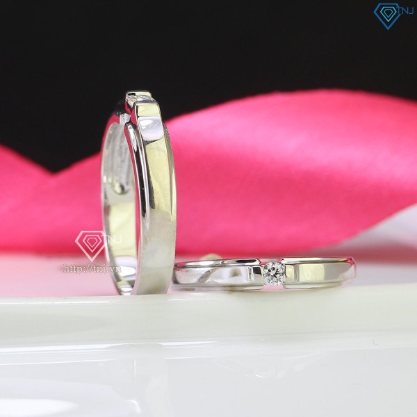 Nhẫn đôi đơn giản đính kim cương nhân tạo đẹp NDM0013 - Trang sức TNJ