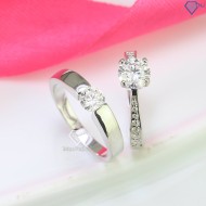 Nhẫn đôi bạc xi kim đính kim cương nhân tạo Moissanite NDM0017