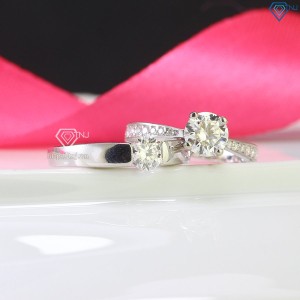 Nhẫn đôi bạc xi kim đính kim cương nhân tạo Moissanite NDM0017