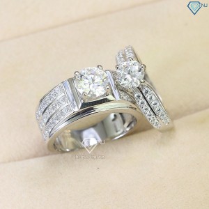 Nhẫn đôi bạc đính kim cương nhân tạo xi kim - Kiểm định GRA NDM0018