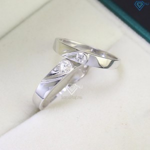 Nhẫn đôi bạc trái tim ghép đính kim cương nhân tạo Moissanite NDM0021