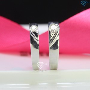 Nhẫn đôi bạc trái tim ghép đính kim cương nhân tạo Moissanite NDM0021