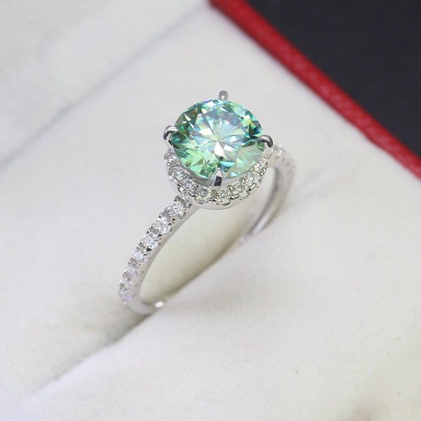 Nhẫn nữ đính full kim cương Moissanite đá chủ xanh 8.0mm NNM0048