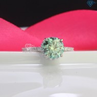 Nhẫn nữ đính full kim cương Moissanite đá chủ xanh 8.0mm NNM0048