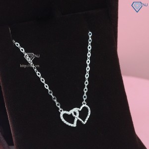 Dây chuyền bạc nữ hình trái tim đôi giá rẻ DCN0744 - Trang sức TNJ