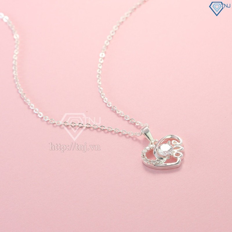 Dây chuyền bạc nữ mặt trái tim chữ Love đính đá đẹp DCN0421