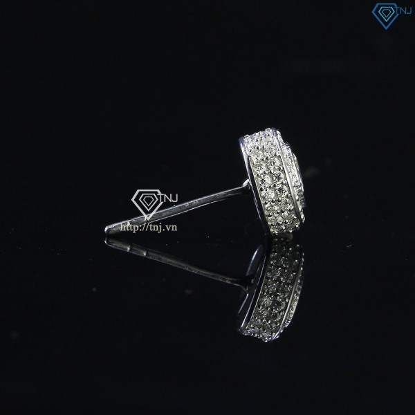 Bông tai bạc nam mặt tròn đính full kim cương Moissanite BTAM0021