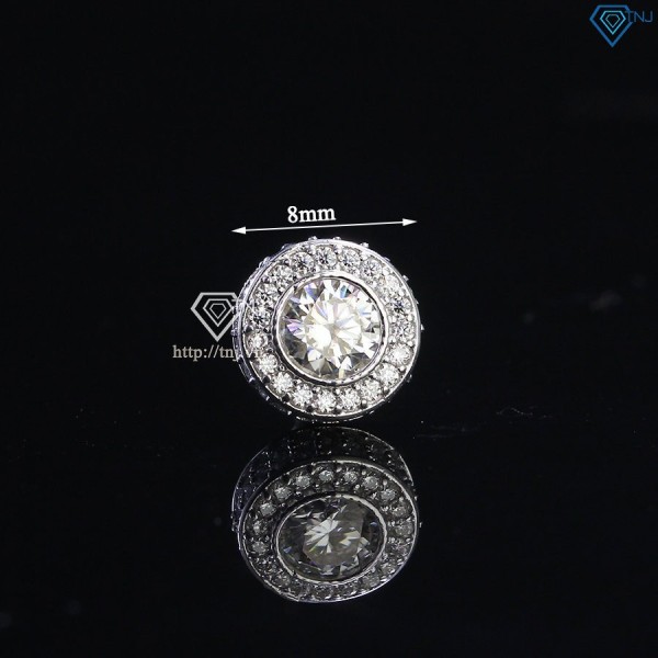 Bông tai bạc nam mặt tròn đính full kim cương Moissanite BTAM0021