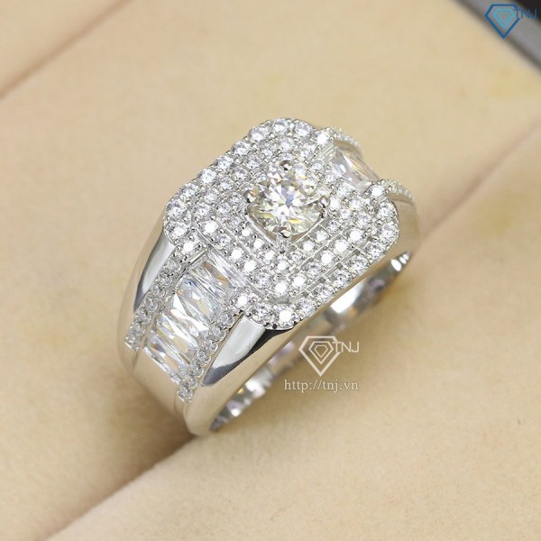 Nhẫn bạc nam cao cấp đính kim cương Moissanite rẻ 5.0mm NNAM0101