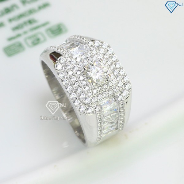 Nhẫn bạc nam cao cấp đính kim cương Moissanite rẻ 5.0mm NNAM0101