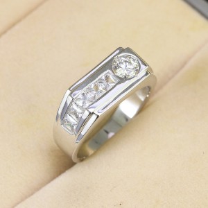 Nhẫn bạc nam cách điệu đính kim cương Moissanite rẻ 5.0mm - Kiểm định GRA NNAM0102