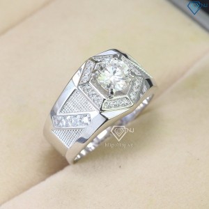 Nhẫn bạc nam mặt lục giác đính kim cương Moissanite đẹp 7.0mm NNAM0103