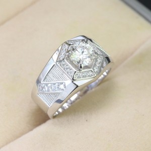 Nhẫn bạc nam mặt lục giác  đính kim cương Moissanite đẹp 7.0mm - Kiểm định GRA NNAM0103
