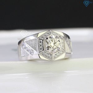 Nhẫn bạc nam mặt lục giác đính kim cương Moissanite đẹp 7.0mm NNAM0103
