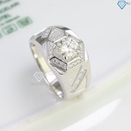 Nhẫn bạc nam mặt lục giác đính kim cương Moissanite đẹp 7.0mm NNAM0103