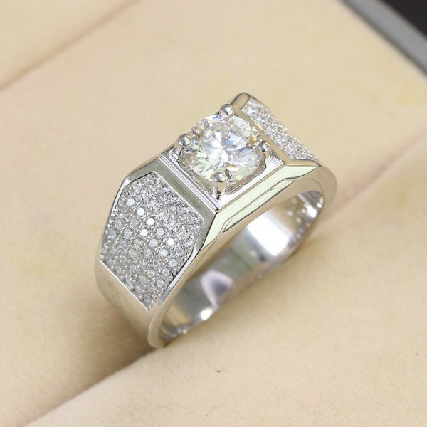 Nhẫn bạc nam cao cấp đính kim cương Moissanite 7.0mm - Kiểm định GRA NNAM0107