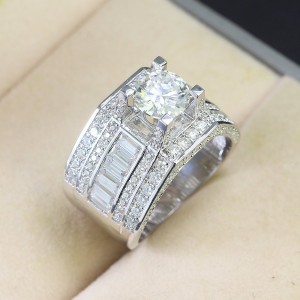 Nhẫn nam đẹp đính full kim cương Moissanite 7.5mm NNAM0116