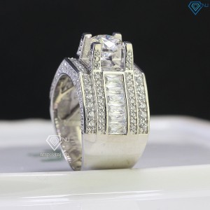Nhẫn nam bạc cao cấp đính đá chủ kim cương Moissanite 7.5mm NNAM0119
