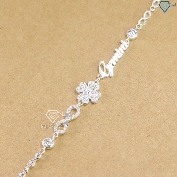 Lắc tay cỏ 4 lá đính full kim cương Moissanite khắc tên LTNM0015