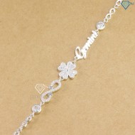 Lắc tay cỏ 4 lá đính full kim cương Moissanite khắc tên LTNM0015