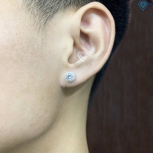 Bông tai nụ bạc nam đính đá bản 7mm cao cấp BTA0104 - Trang Sức TNJ