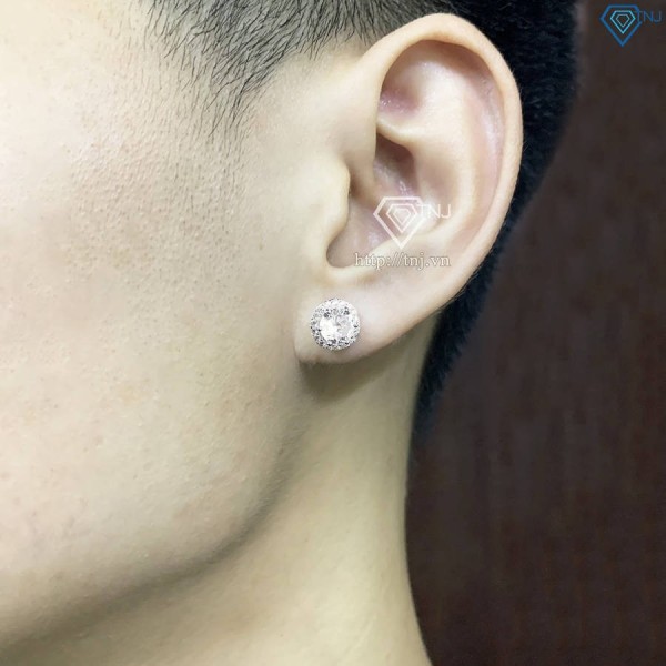 Bông tai nụ bạc nam đính đá bản 8mm cao cấp BTA0104 - Trang Sức TNJ
