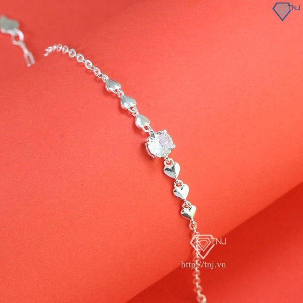 Lắc tay bạc nữ hình trái tim đính đá LTN0403 - Trang Sức TNJ