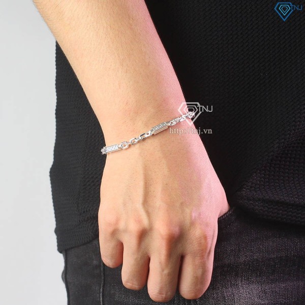 Lắc tay bạc nam hoạ tiết mắt vuông đẹp LTA0163