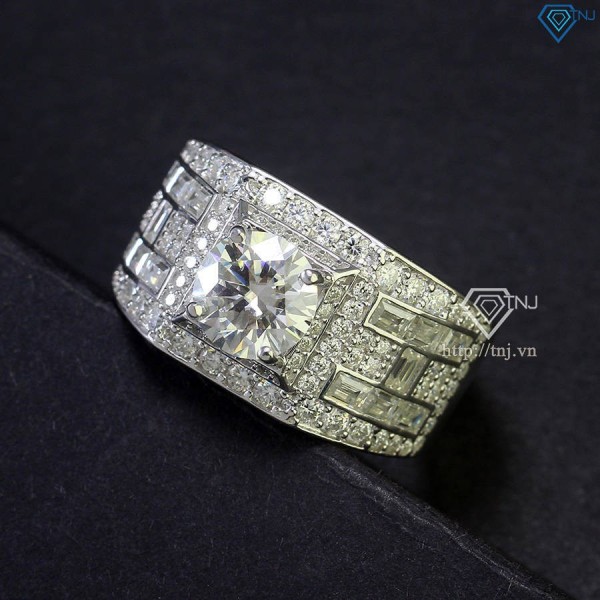 Nhẫn bạc nam chữ H đính full kim cương Moissanite 8.0mm NNAM0151