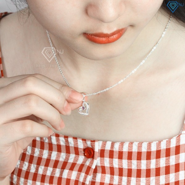 Vòng cổ bạc nữ mặt trái tim đính đá DCN0233