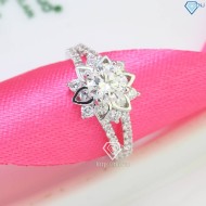 Nhẫn bạc nữ hình bông hoa đính kim cương Moissanite 6.0mm NNM0064