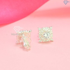 Bông tai bạc nữ mặt hình vuông đính đá BTN0261