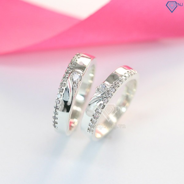 Nhẫn đôi bạc nhẫn cặp bạc  trái tim ghép  đính đá ND0238