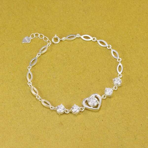 Lắc tay bạc nữ hình trái tim đính kim cương Moissanite - Kiểm định GRA LTNM0002
