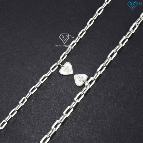 Vòng tay đôi bạc mắt xích cá tính khắc chữ cái theo yêu cầu LTD0061