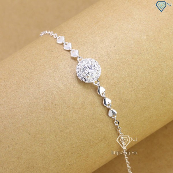 Lắc tay bạc nữ mặt tròn đính kim cương Moissanite 7.0mm LTNM0018