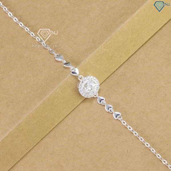 Lắc tay bạc nữ mặt tròn đính kim cương Moissanite 7.0mm LTNM0018