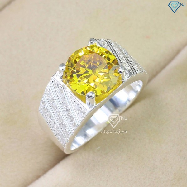 Nhẫn bạc nam đính đá chủ 10mm vàng NNA0592 - Trang sức TNJ
